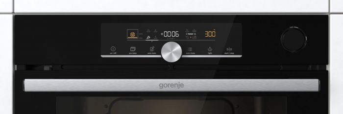 Духова шафа Gorenje електрична, 77л, A+, пара, дисплей, піроліз, готування на різних рівнях, чорний