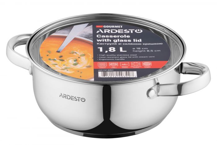 Каструля зі скляною кришкою Ardesto Gemini Gourmet Aosta, 1.8л, нержавіюча сталь