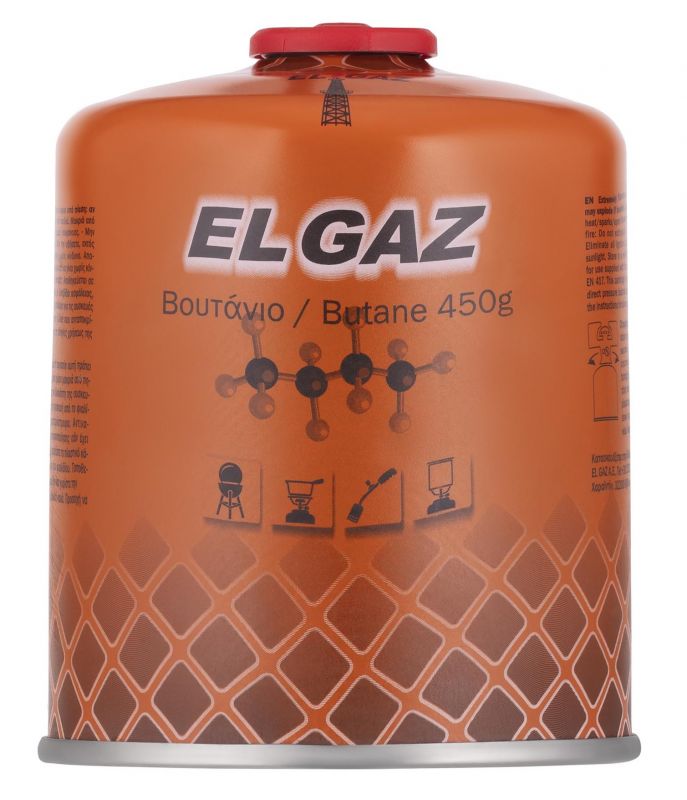 Балон-картридж газовий EL GAZ ELG-400, бутан 450г, для газових пальників, з двошаровим клапаном, одноразовий Балон-картридж газовий EL GAZ ELG-400, бутан 450г, для газових пальників, з двошаровим клапаном, одноразовий