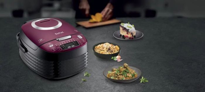 Мультиварка Tefal Spherical, 750Вт, чаша-4л, електронне керув., пластик, чорно-бордовий