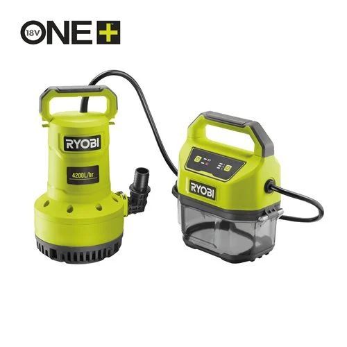Насос для брудної та чистої води акумуляторний Ryobi ONE+ RY18SPA-0 18В 4200л/год висота перекачування 8м занурення 5м штуцер 1" таймер відключення захист сухого ходу 4кг без АКБ та ЗП