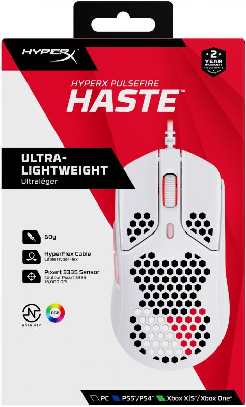 Миша HyperX Pulsefire Haste, RGB, USB-A, біло-рожевий