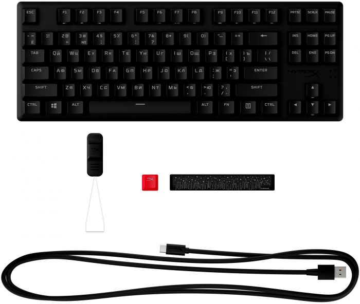 Клавіатура механічна HyperX Alloy Origins Core PBT 87key, Red, USB-A, EN/UA, RGB, чорний