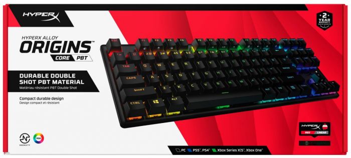 Клавіатура механічна HyperX Alloy Origins Core PBT 87key, Red, USB-A, EN/UA, RGB, чорний