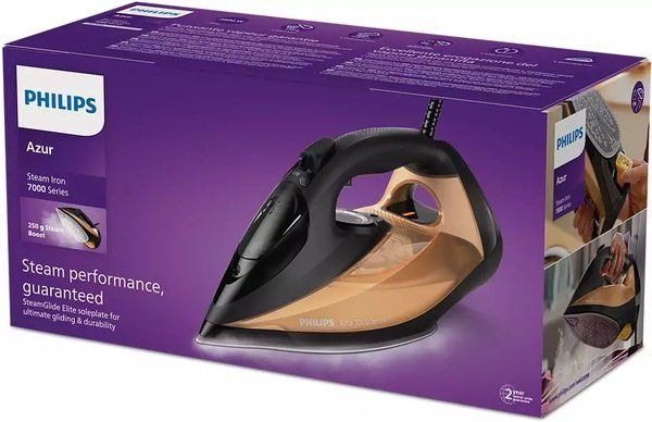 Праска Philips 7000 Series, 2800Вт, 300мл, паровий удар -250гр, постійна пара - 50гр, нерж. сталь, чорно-золотий