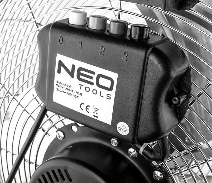 Вентилятор підлоговий Neo Tools NT10 професійний, 45см, 100Вт, двигун мідь 100%, срібний