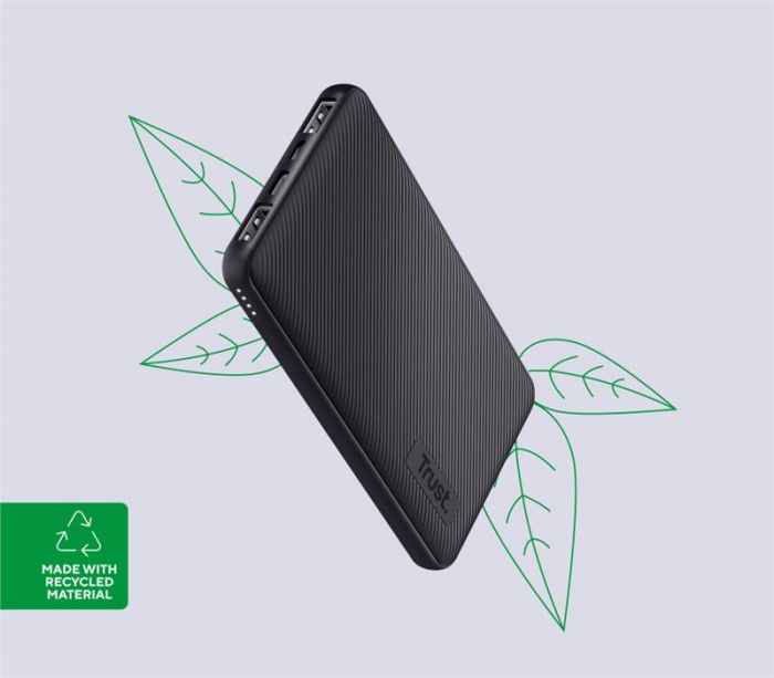 Акумулятор портативний літій-іонний power bank Trust Primo ECO, 10000мА·год, 2хUSB-A/USB-C, 15W, чорний