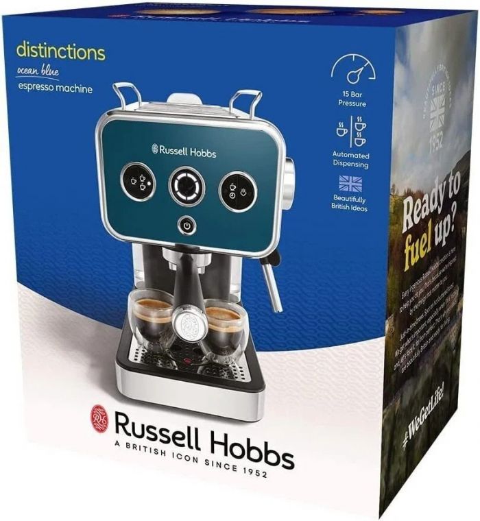 Кавоварка Russell Hobbs ріжкова Distinctions Ocean 1.1л, мелена + чалди, синьо-сріблястий