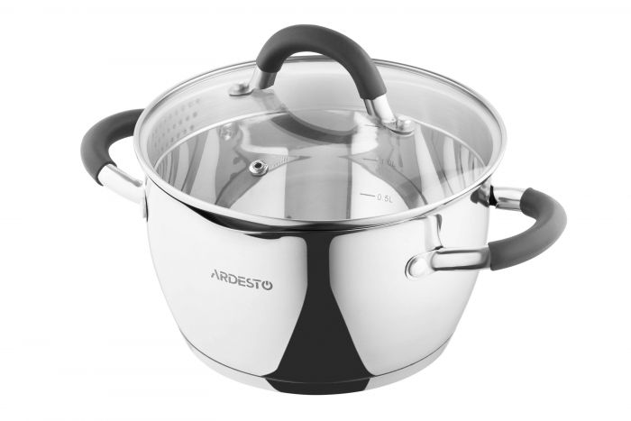 Каструля зі скляною кришкою та зливом Ardesto Gemini Livorno, 2.3л, нержавіюча сталь, силікон