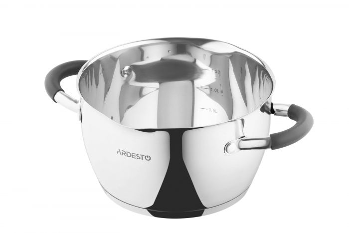 Каструля зі скляною кришкою та зливом Ardesto Gemini Livorno, 2.3л, нержавіюча сталь, силікон
