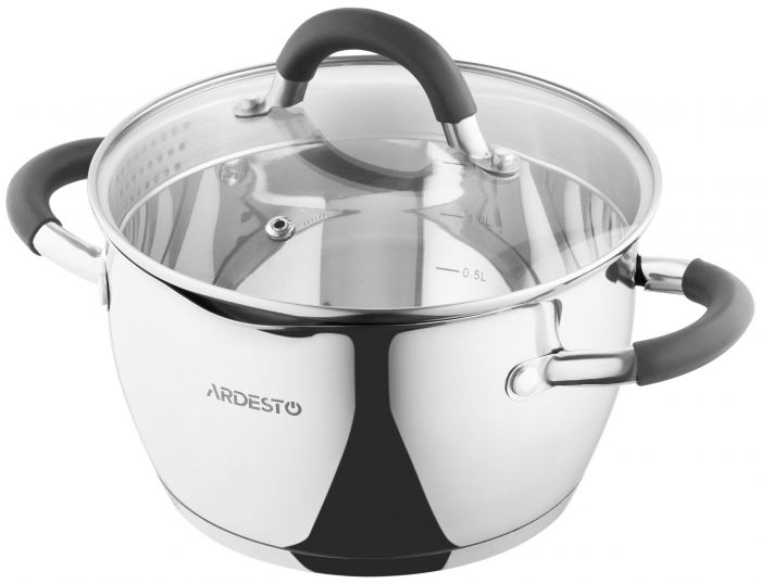 Каструля зі скляною кришкою та зливом Ardesto Gemini Livorno, 2.3л, нержавіюча сталь, силікон