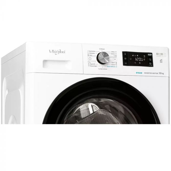 Пральна машина Whirlpool фронтальна, 10кг, 1400, A+++, 60см, дисплей, пара, інвертор, люк чорний, білий