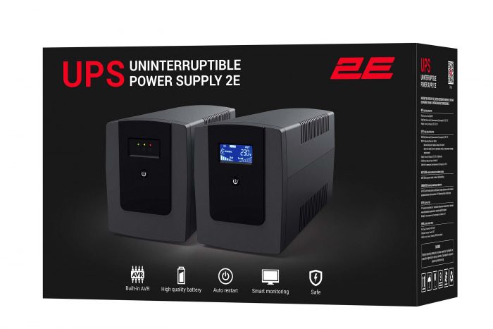 Джерело безперебійного живлення 2E ED850, 850VA/480W, LED, 2xSchuko Джерело безперебійного живлення 2E ED850, 850VA/480W, LED, 2xSchuko