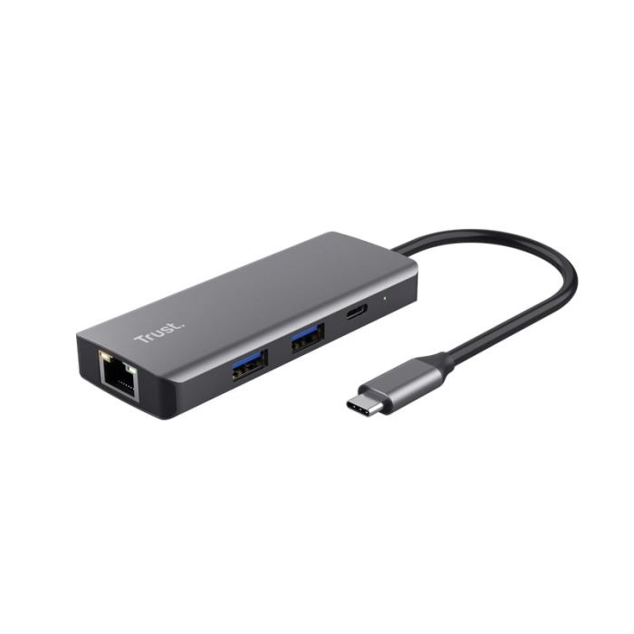 Хаб Trust Dalyx  6-in-1 USB-С > 2xUSB-А 3.2/2хUSB-С/HDMI/Ehernet, Алюміній, 0.2м, чорний