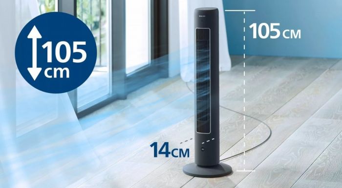 Вентилятор Philips колонний, 110см, 40Вт, пульт ДК, дисплей, графіт