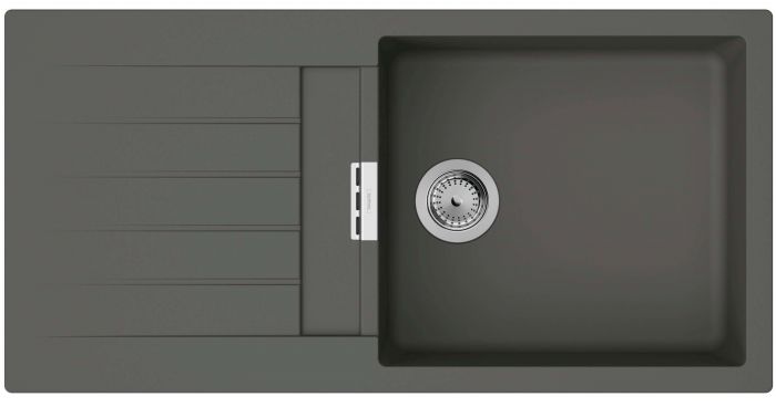 Мийка кухонна Hansgrohe S52, граніт, прямокутник, з крилом, 980х480х190мм, чаша - 1, врізна, S52-F480, сірий камінь