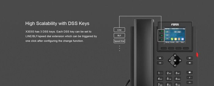 Телефон IP Fanvil X303G 2xGE LAN, SIP, VPN, PoE, 2.4" кольоровий екран
