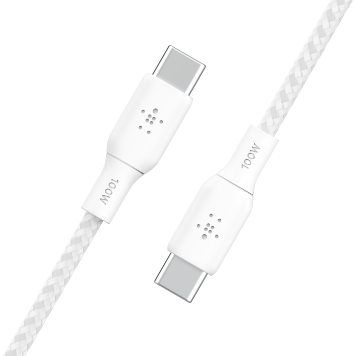 Кабель USB-C > USB-C заряджання/синхронізації Belkin 3м, 100Вт, Type-C, плетений, білий