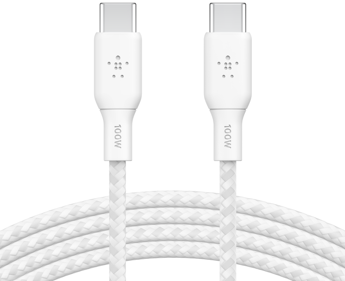 Кабель USB-C > USB-C заряджання/синхронізації Belkin 3м, 100Вт, Type-C, плетений, білий