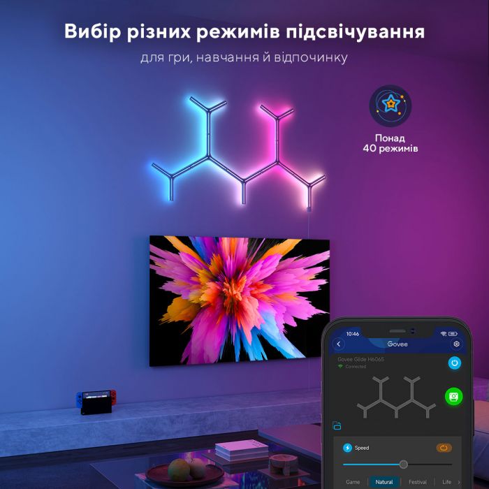 Набір настінних світильників Govee H6065 Y Shape Light Panel, 7шт, RGBIC, WI-FI/Bluetooth, білий