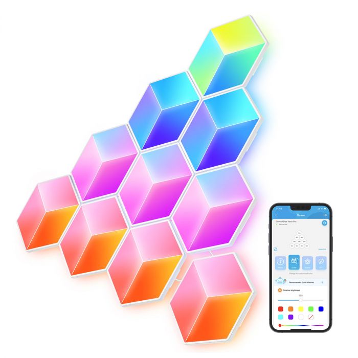 Набір настінних світильників Govee H6066 Glide Hexa Pro LED Light Panels, 10шт, RGBIC, WI-FI/Bluetooth, білий