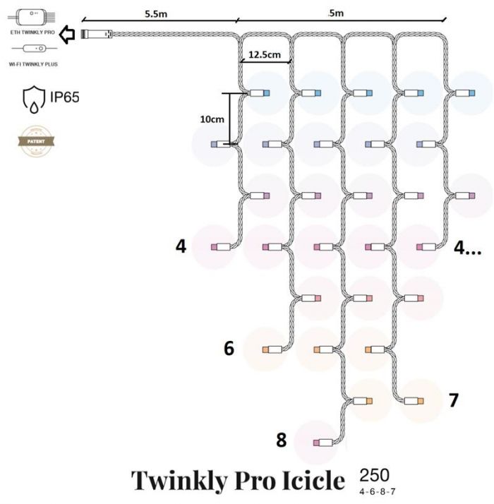 Smart LED Гірлянда Twinkly Pro Icicle RGB 250, AWG22, IP65, прозорий