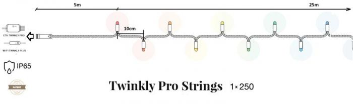 Smart LED Гірлянда Twinkly Pro Strings AWW 250, одна лінія, IP65, AWG22 PVC, прозорий