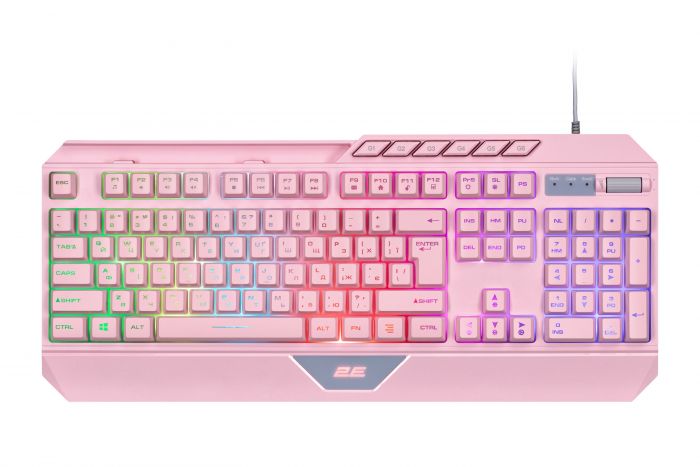 Клавіатура мембранна 2E GAMING KG315 110key, USB-A, EN/UA, RGB, рожевий