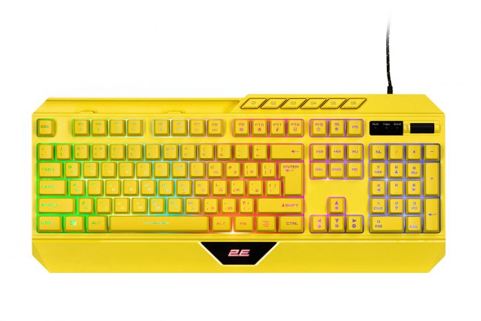 Клавіатура мембранна 2E GAMING KG315 110key, USB-A, EN/UA, RGB, жовтий