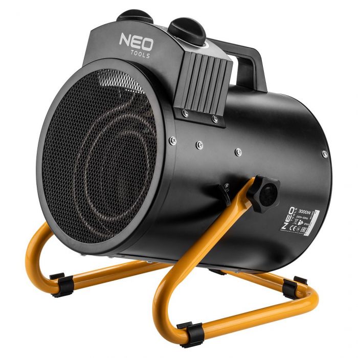 Теплова гармата електрична Neo Tools, 3кВт, 80м кв, 354м куб/год, нагрів. елемент - нерж. сталь, IPX4, чорний