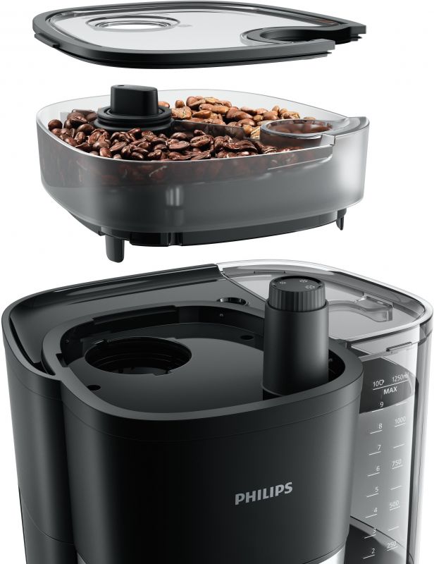 Кавоварка Philips крапельна All-in-1 Brew 1.25л, зерно + мелена, дисплей, підігрів кавника, кавомолка, чорний