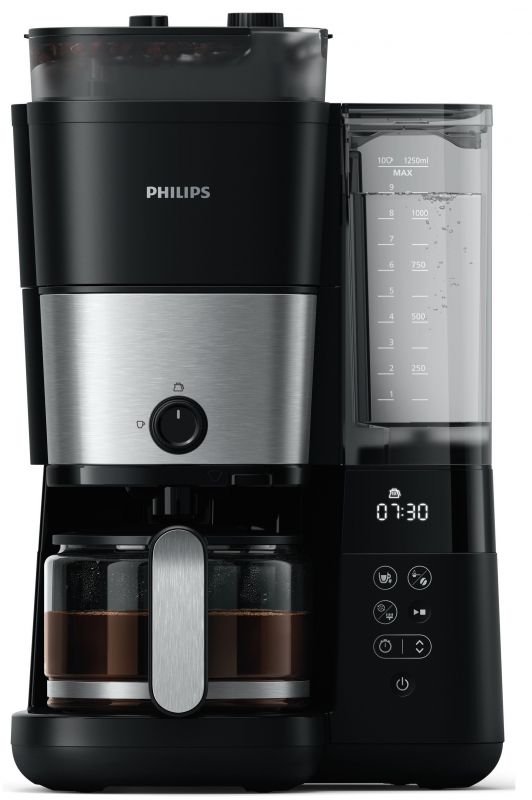 Кавоварка Philips крапельна All-in-1 Brew 1.25л, зерно + мелена, дисплей, підігрів кавника, кавомолка, чорний