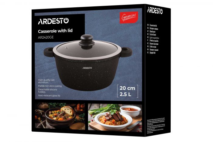 Каструля зі скляною кришкою ARDESTO Gemini Anzio, 2.5л, алюміній, чорний