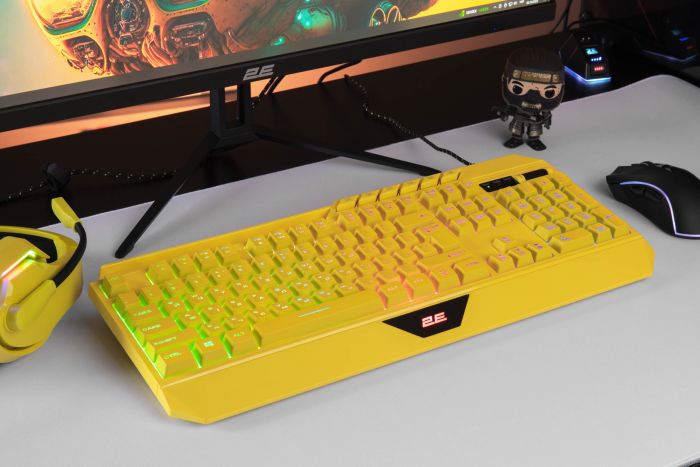 Клавіатура мембранна 2E GAMING KG315 110key, USB-A, EN/UA, RGB, жовтий