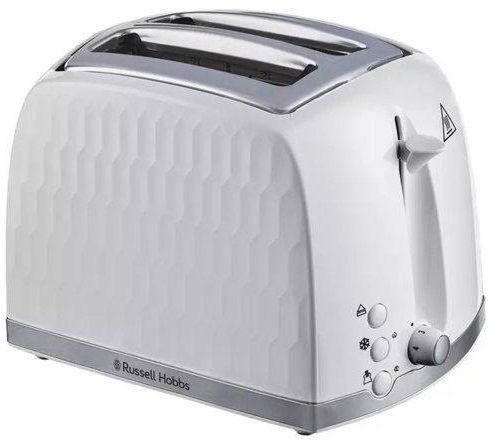 Тостер Russell Hobbs Honeycomb 850Вт, широкі слоти, пластик, білий