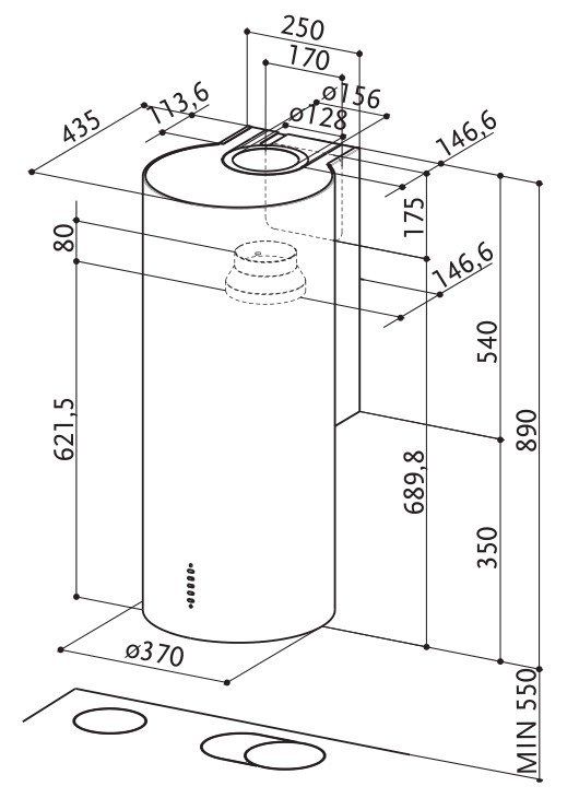 Витяжка Faber купольна, 37см, 1102м.куб/год, Cylindra 2 Ev8 2El Xh890, нерж