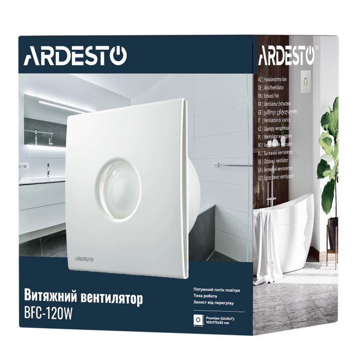 Витяжний вентилятор Ardesto 20 Вт, 120 м3/г, 2300 об./хв., 33 дБ, білий