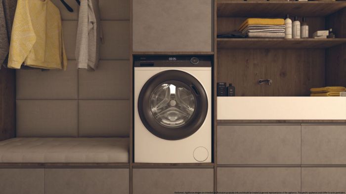 Пральна машина Haier фронтальна, 7кг, 1200, A+++, 44см, дисплей, пара, інвертор, люк чорний, прямий привід, білий