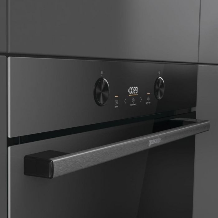 Духова шафа Gorenje електрична, 77л, A+, пара, дисплей, піроліз, чорний