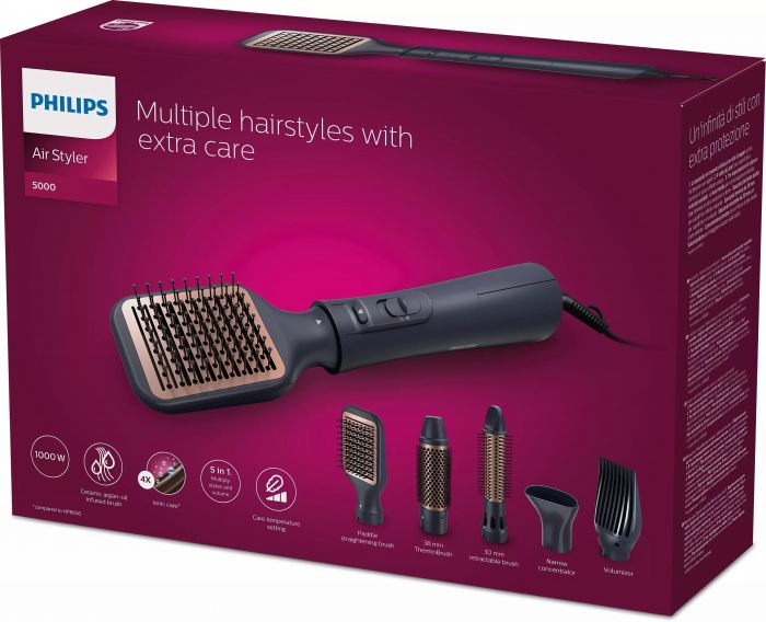 Фен-щітка Philips 5000 Series 1000Вт, 3 режими, іонізація, 5 насадок, синій