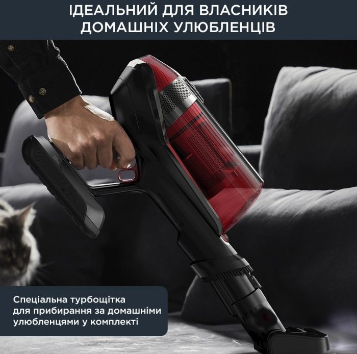 Пилосос Rowenta безпровідний X-Force Flex 12.60 Auto Animal, 320Вт, конт пил -0.9л, автон. робота до 45хв, вага-3кг, НЕРА, чорно-червоний