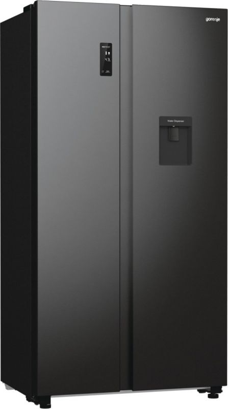 Холодильник SBS Gorenje, 179х67х92см, 2 двері, 353(191)л, А++, NF+, Інв., Зона св-ті, диспенсер, генератор льоду, Зовн. Диспл, чорний