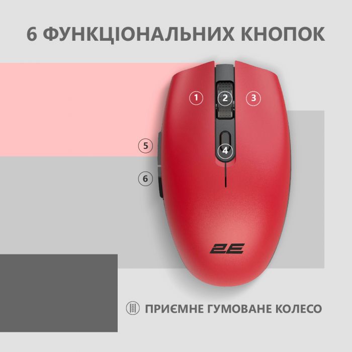 Миша 2E MF2030 Rechargeable, WL, червоний