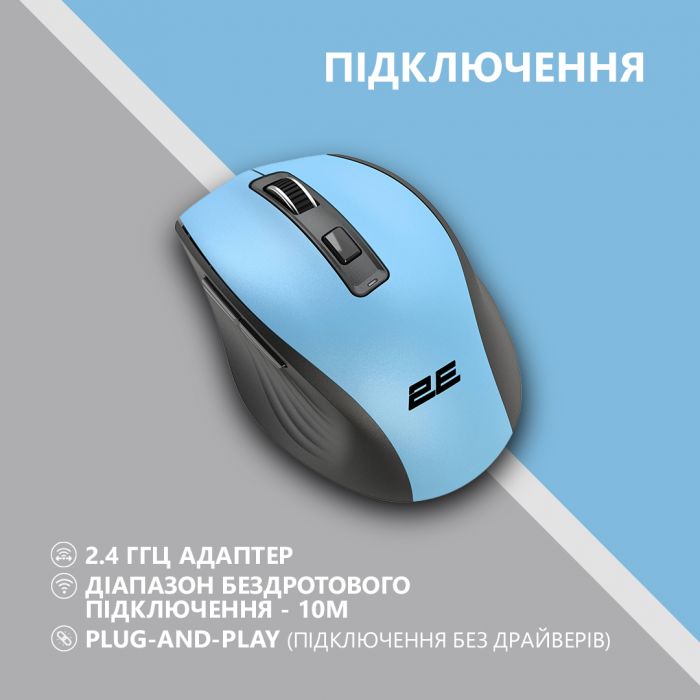 Миша 2E MF250 Silent, WL, синій