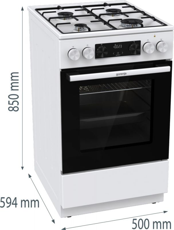 Плита Gorenje комбінована, 62л, 50x60см, дисплей, IconLed, емальовані, білий