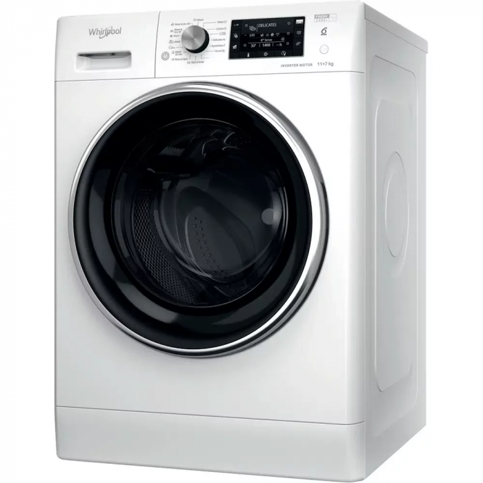 Прально-сушильна машина Whirlpool фронтальна, 11(7)кг, 1600, A, 60см, дисплей, пара, інвертор, білий