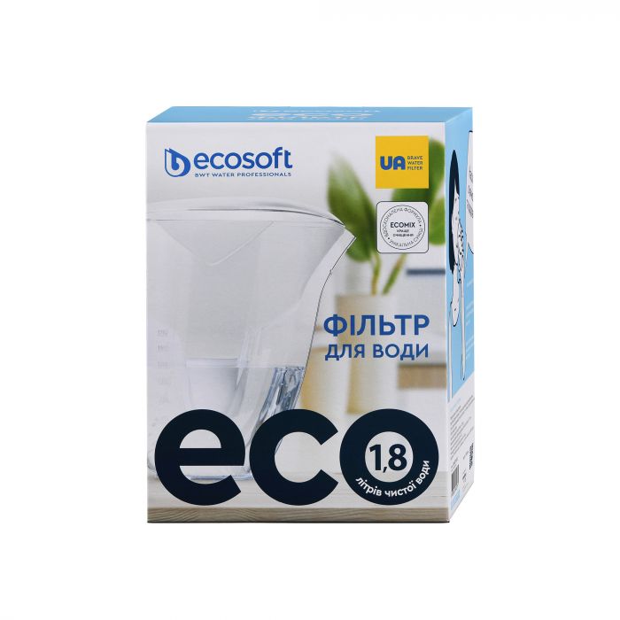 Фільтр-глечик Ecosoft ECO 3л (1.8л очищеної води) з фільтр-картриджем, білий