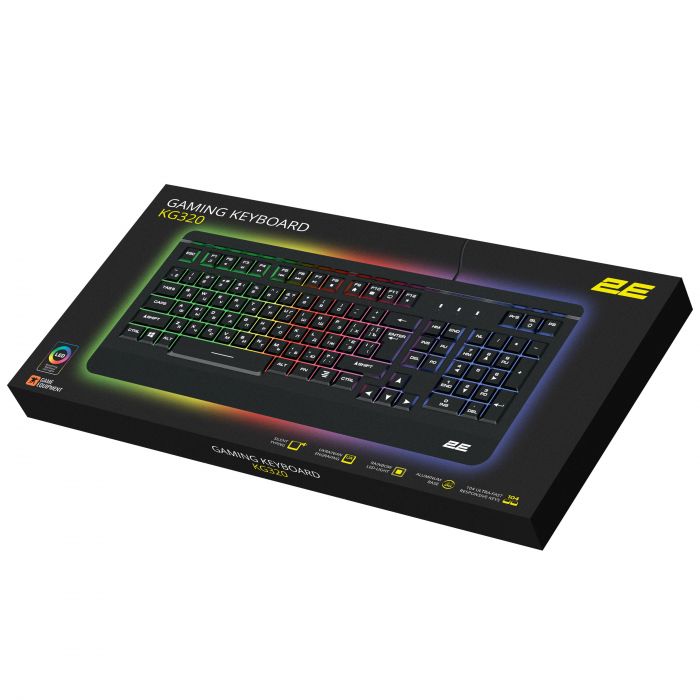 Клавіатура мембранна 2E GAMING KG320 104key, USB-A, EN/UA/RU, LED, чорний