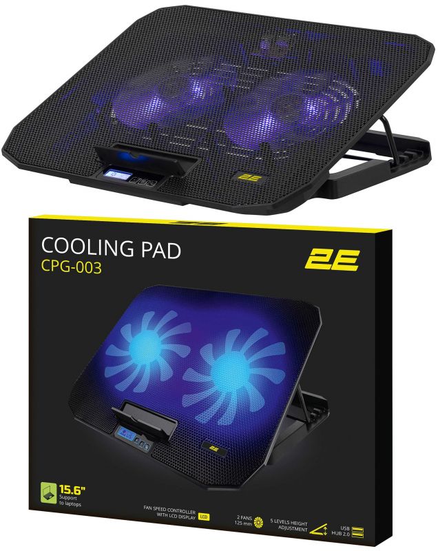 Підставка для ноутбука 2E GAMING CPG-003, до 15.6", 2xUSB-A, Blue LED, чорний