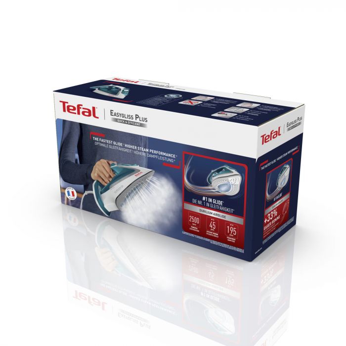 Праска Tefal Easygliss Plus, 2500Вт, 270мл, паровий удар -195гр, постійна пара - 45гр, керам. підошва, біло-блакитний